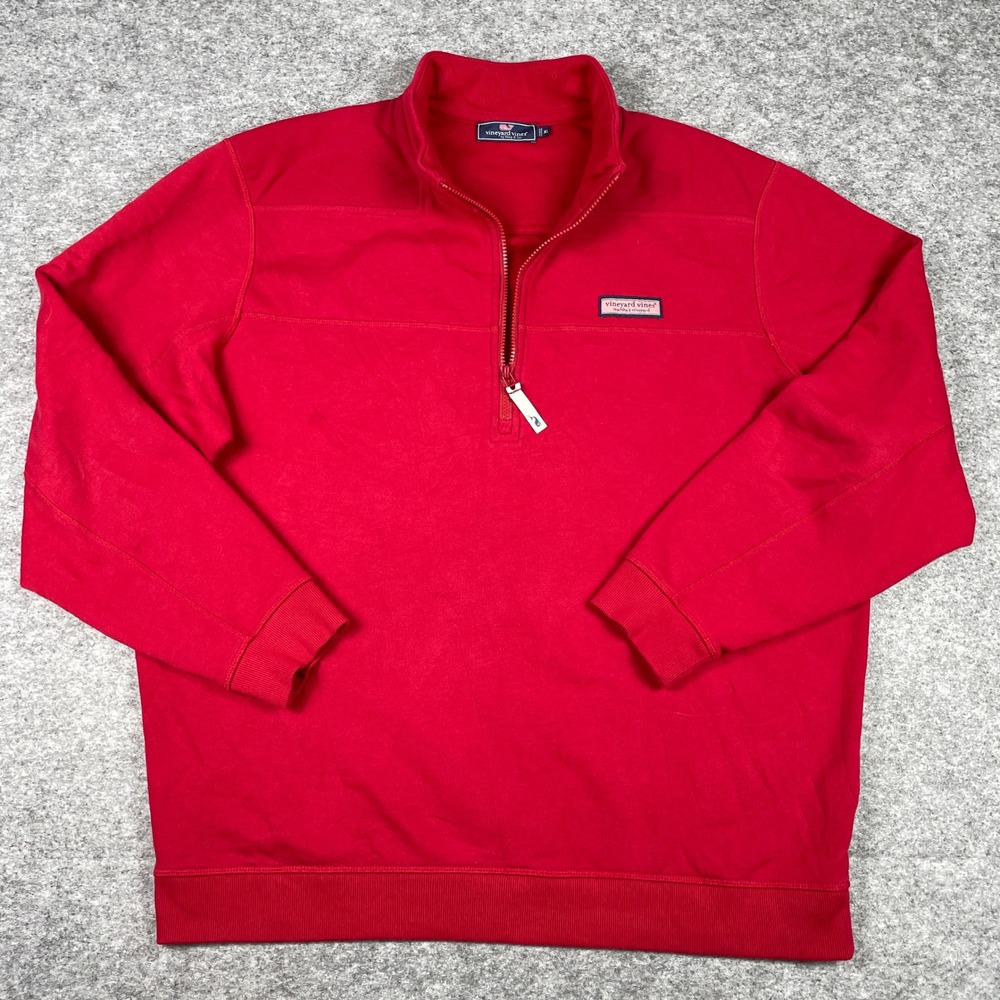 Vineyard Vines 1/4 Zip Sweater Mens XL Red Saltwater French Terry Pullover